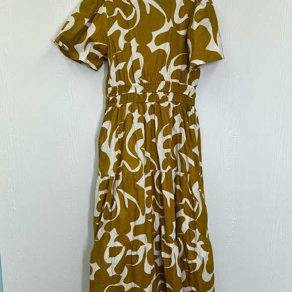 Meadow Rhodes - Mustard And White Fun Pattern V Neck Tiered Maxi Dress Size Med - Picture 9 of 10